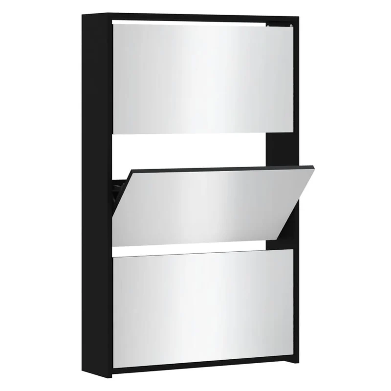 Armoire à chaussures range chaussures rangement meuble entrée couloir salon avec miroir 3 niveau x 63 x 17 x 102,5 cm noir 02_0021413