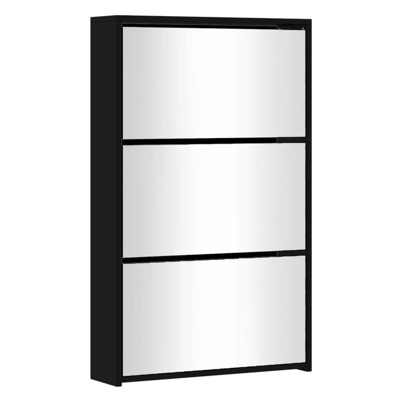 Armoire à chaussures range chaussures rangement meuble entrée couloir salon avec miroir 3 niveau x 63 x 17 x 102,5 cm noir 02_0021413