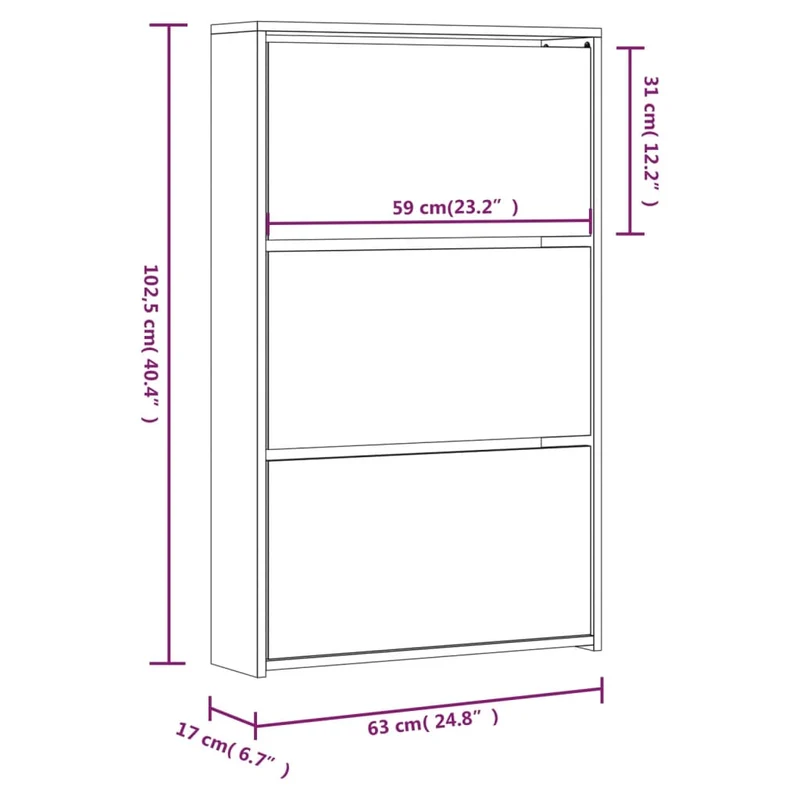 Armoire à chaussures range chaussures rangement meuble entrée couloir salon avec miroir 3 niveau x 63 x 17 x 102,5 cm noir 02_0021413