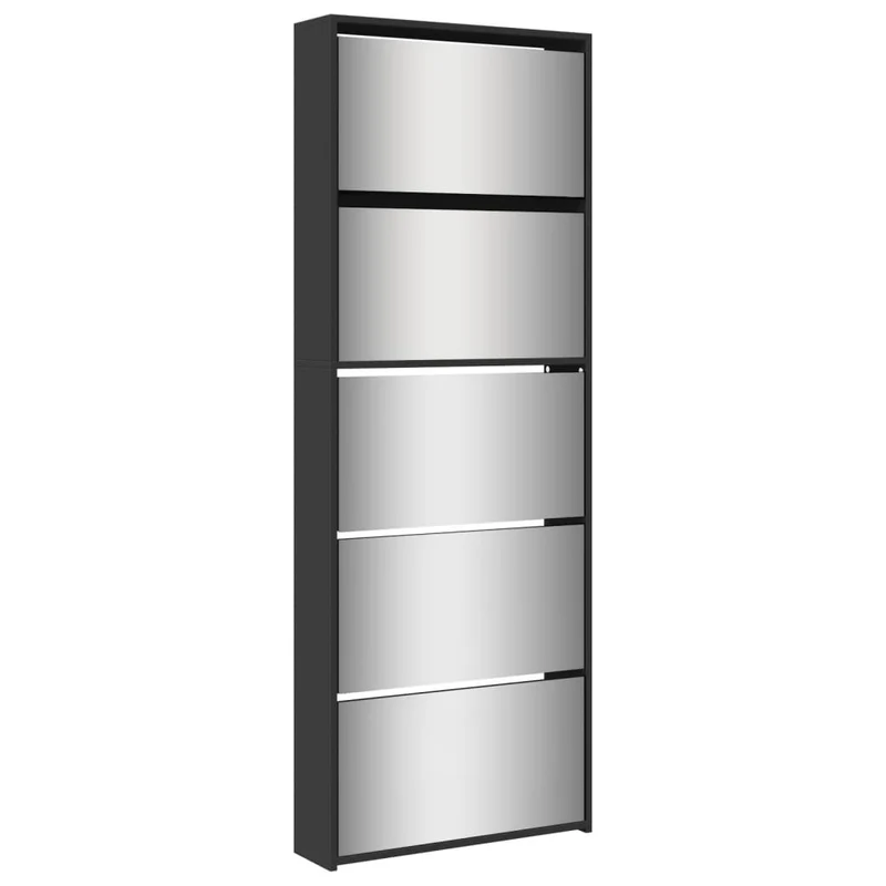 Armoire à chaussures range chaussures rangement meuble entrée couloir salon avec miroir 5 niveau x 63 x 17 x 169,5 cm noir 02_0021414