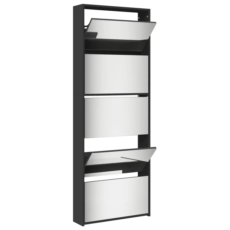 Armoire à chaussures range chaussures rangement meuble entrée couloir salon avec miroir 5 niveau x 63 x 17 x 169,5 cm noir 02_0021414
