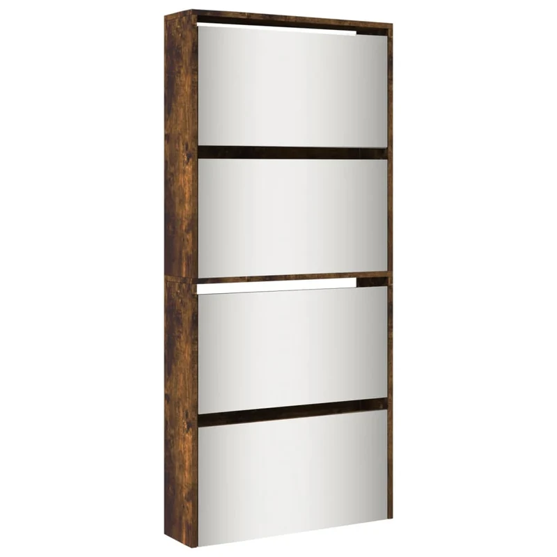 Armoire à chaussures range chaussures rangement meuble entrée couloir salon miroir à 4 niveau x 63 x 17 x 134 cm brun 02_0021895