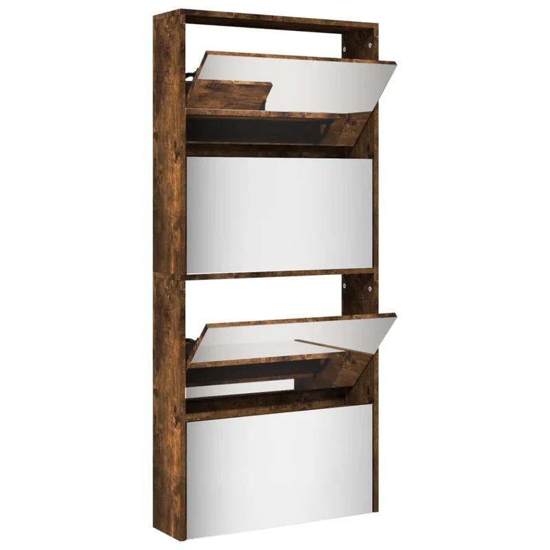Armoire à chaussures range chaussures rangement meuble entrée couloir salon miroir à 4 niveau x 63 x 17 x 134 cm brun 02_0021895
