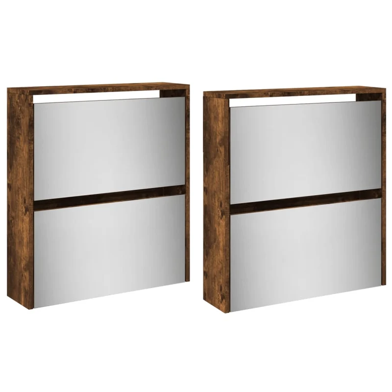 Armoire à chaussures range chaussures rangement meuble entrée couloir salon miroir à 4 niveau x 63 x 17 x 134 cm brun 02_0021895