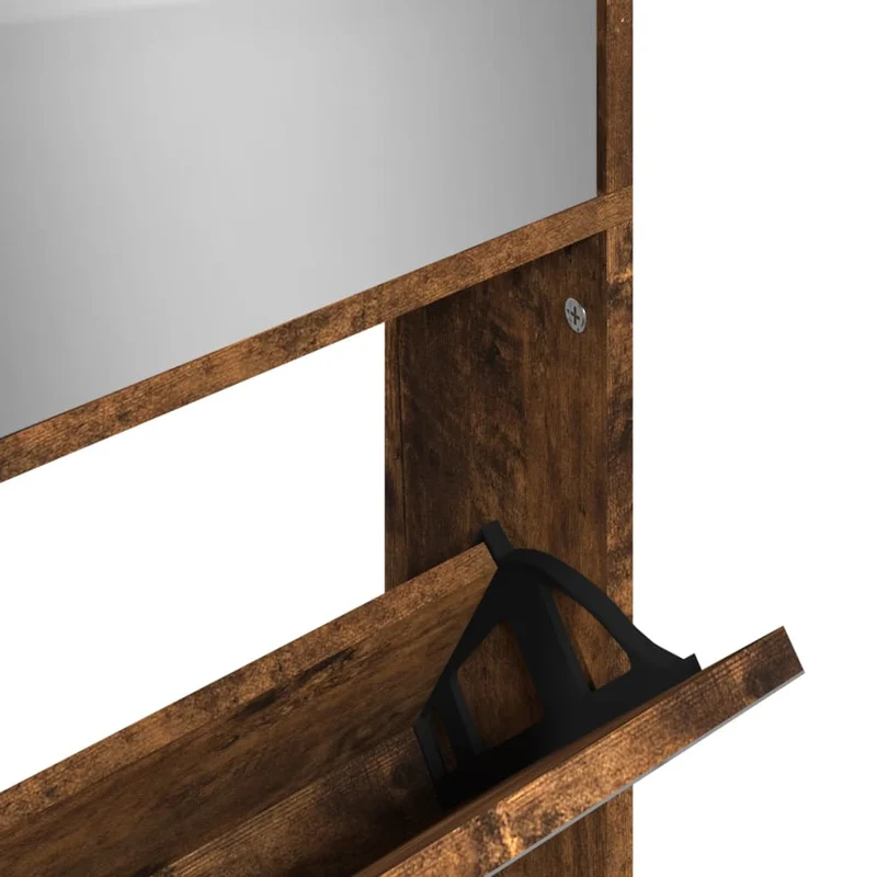 Armoire à chaussures range chaussures rangement meuble entrée couloir salon miroir à 4 niveau x 63 x 17 x 134 cm brun 02_0021895