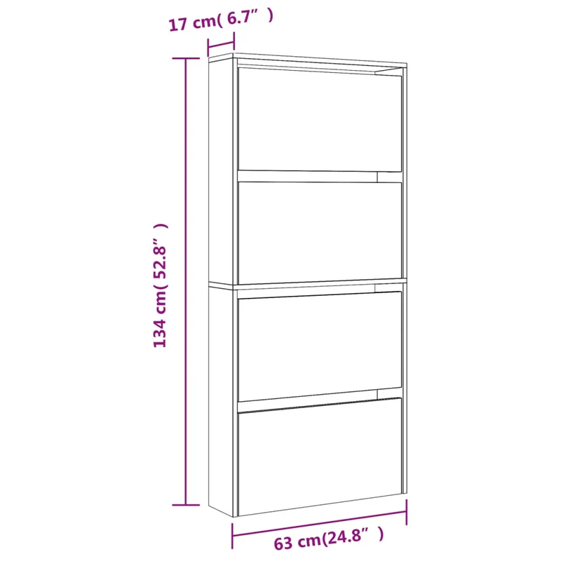 Armoire à chaussures range chaussures rangement meuble entrée couloir salon miroir à 4 niveau x 63 x 17 x 134 cm brun 02_0021895
