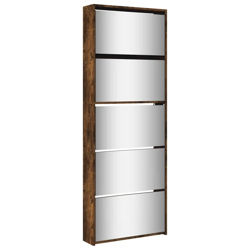 Armoire à chaussures range chaussures rangement meuble entrée couloir salon miroir 5 niveau x 63 x 17 x 169,5 cm brun 02_0021889