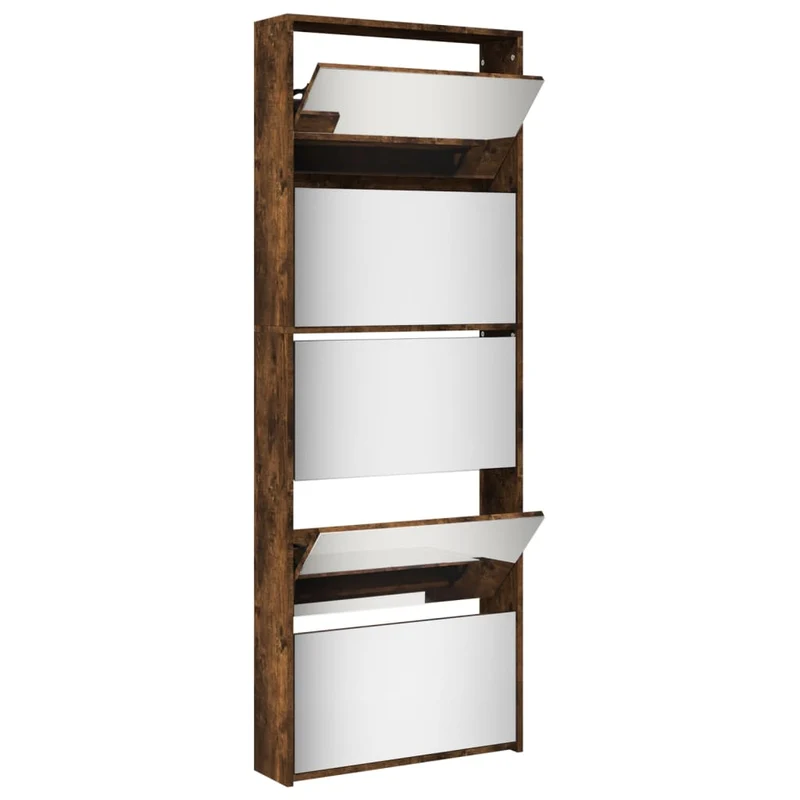 Armoire à chaussures range chaussures rangement meuble entrée couloir salon miroir 5 niveau x 63 x 17 x 169,5 cm brun 02_0021889