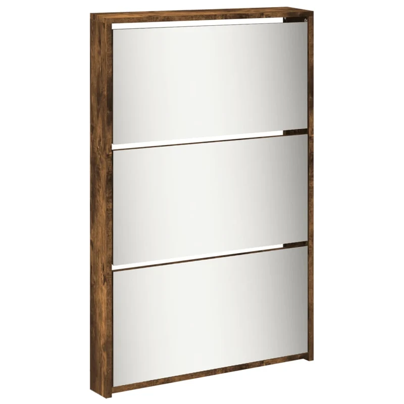 Armoire à chaussures range chaussures rangement meuble entrée couloir salon miroir 5 niveau x 63 x 17 x 169,5 cm brun 02_0021889