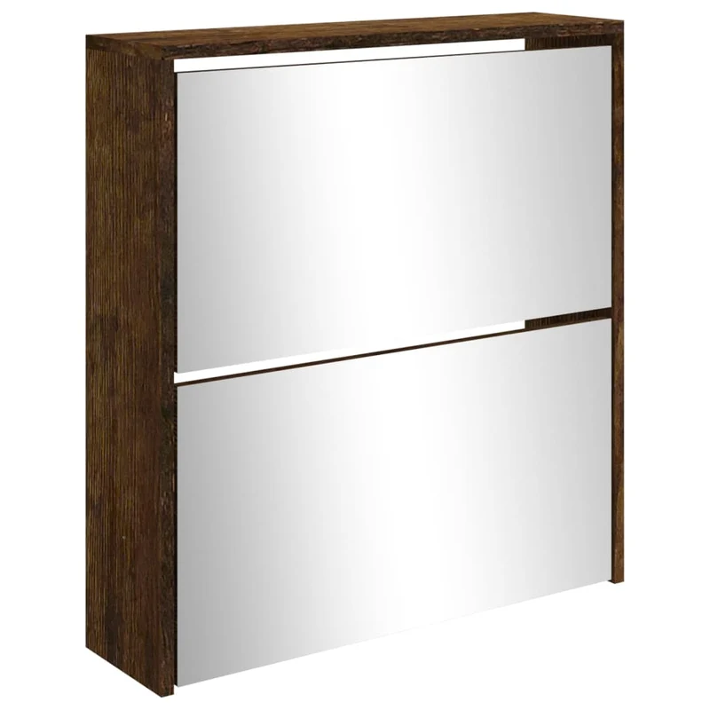 Armoire à chaussures range chaussures rangement meuble entrée couloir salon miroir à 2 niveau x 63 x 17 x 67 cm brun 02_0021893