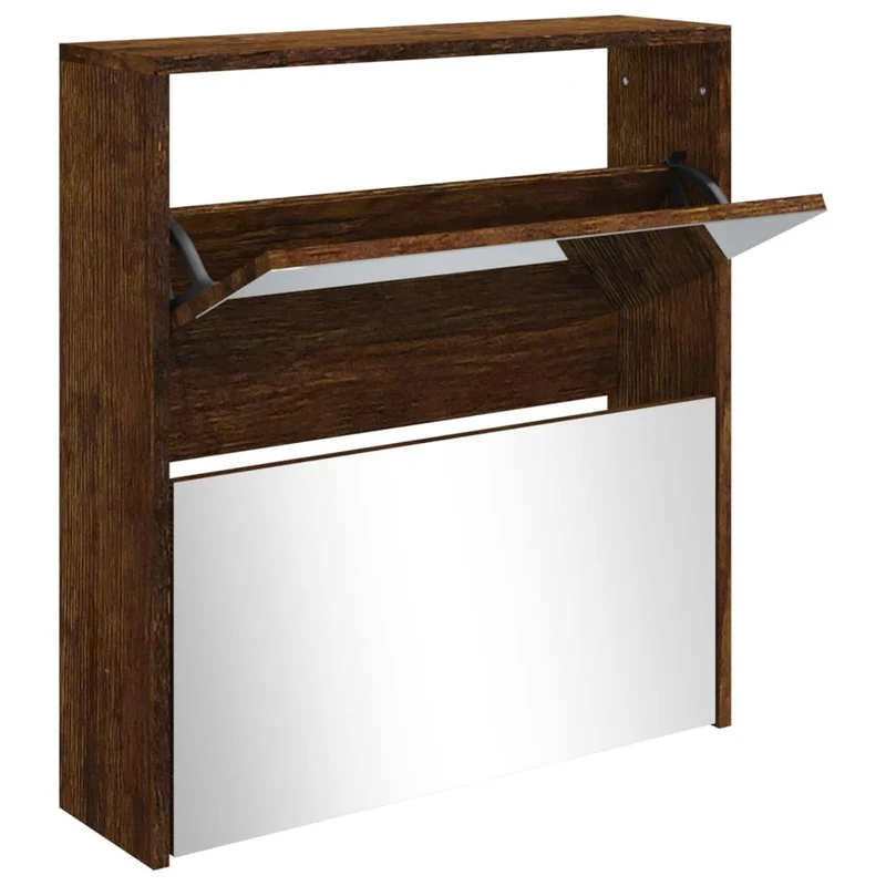 Armoire à chaussures range chaussures rangement meuble entrée couloir salon miroir à 2 niveau x 63 x 17 x 67 cm brun 02_0021893