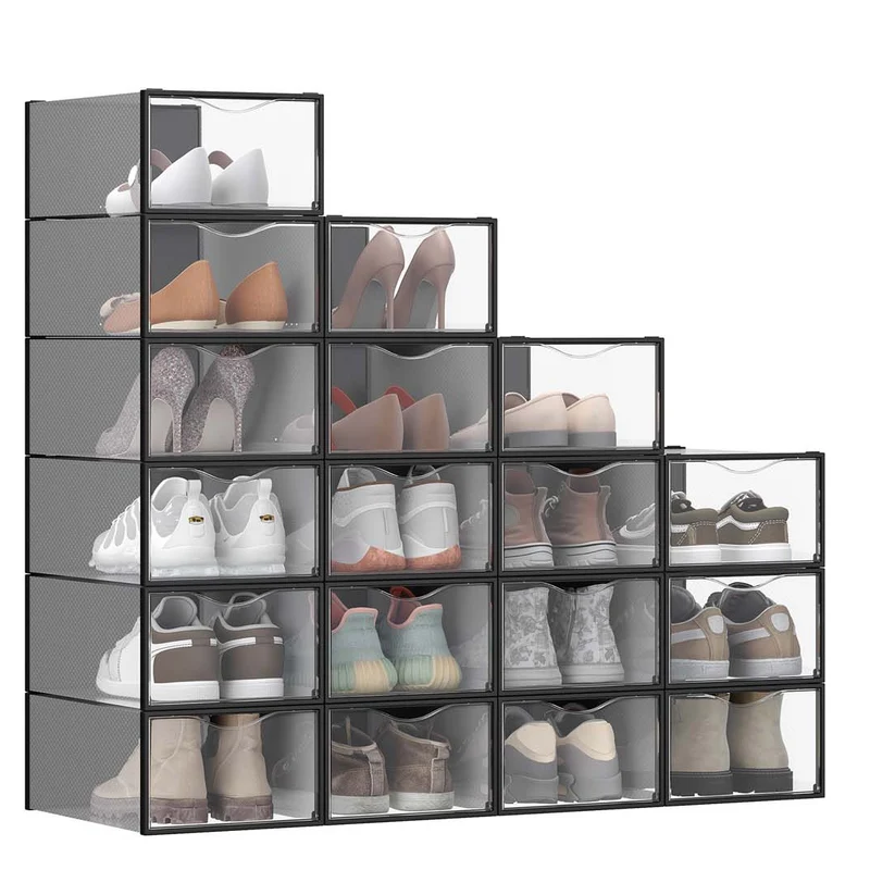 Boîtes à chaussures organisateurs en plastique avec porte lot de 12 empilables montage facile 332 x 23 x 145 cm pour pointure jusqu'à 43 noir 12_0004464