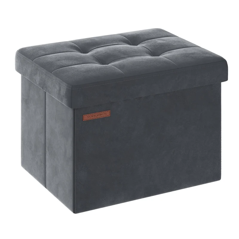 Banc de rangement boîte pliable en velours repose-pieds avec couvercle 31 x 41 x 31 cm capacité de charge 130 kg pour couloir salon gris 12_0004136