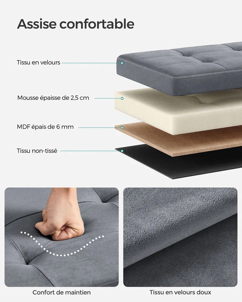 Banc de rangement boîte pliable en velours repose-pieds avec couvercle 31 x 41 x 31 cm capacité de charge 130 kg pour couloir salon gris 12_0004136