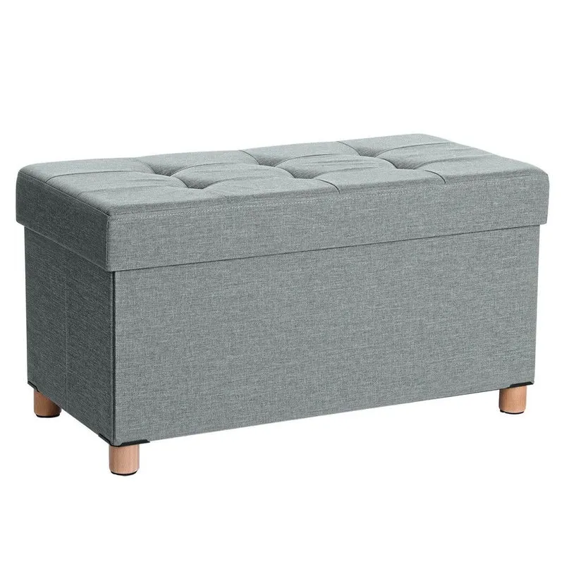Banc de rangement tabouret rembourré pliable coffre avec couvercle pieds en bois massif gain de place volume 65l capacité de charge 300 kg pour chambre couloir gris clair 12_0003152