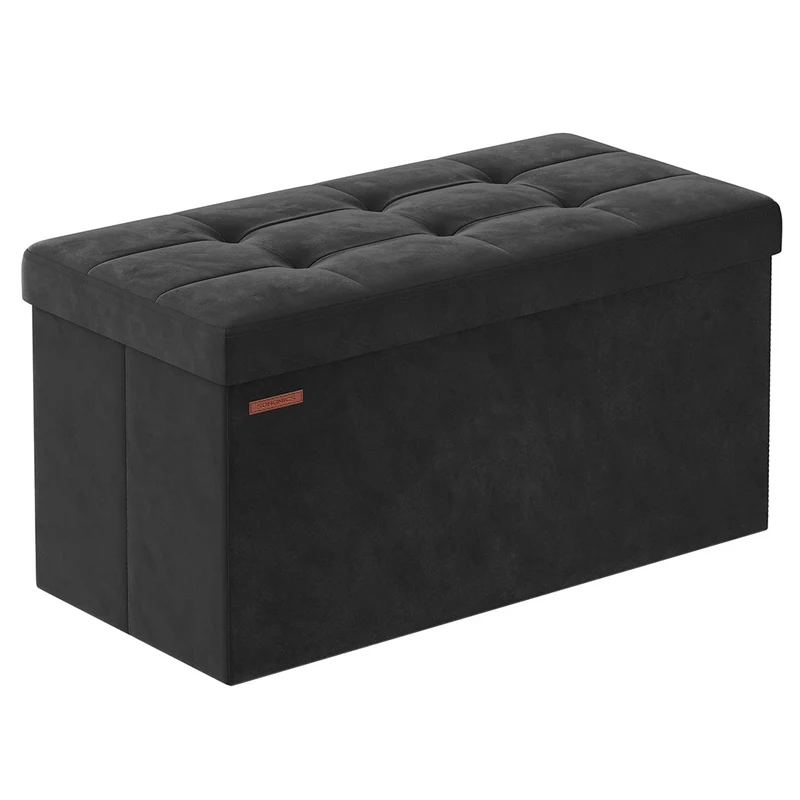 Banc de rangement 38 x 76 x 38 cm pouf en velours avec couvercle avec 2 boîtes séparateur amovible capacité de charge 300 kg pour couloir salon chambre 12_0004165