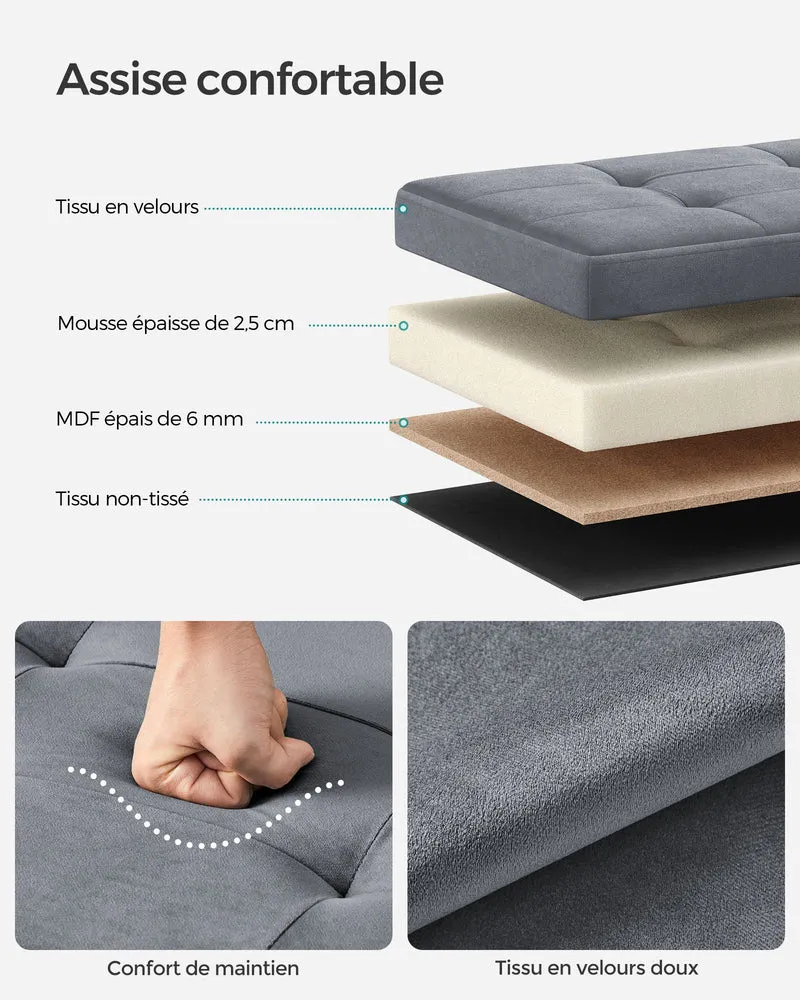 Banc de rangement boîte pliable en velours repose-pieds avec couvercle 31 x 41 x 31 cm capacité de charge 130 kg pour couloir salon gris 12_0004140