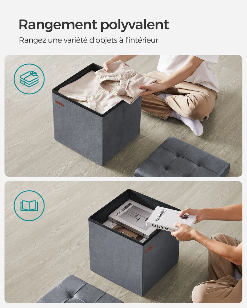 Banc de rangement boîte pliable en velours repose-pieds avec couvercle 31 x 41 x 31 cm capacité de charge 130 kg pour couloir salon gris 12_0004140