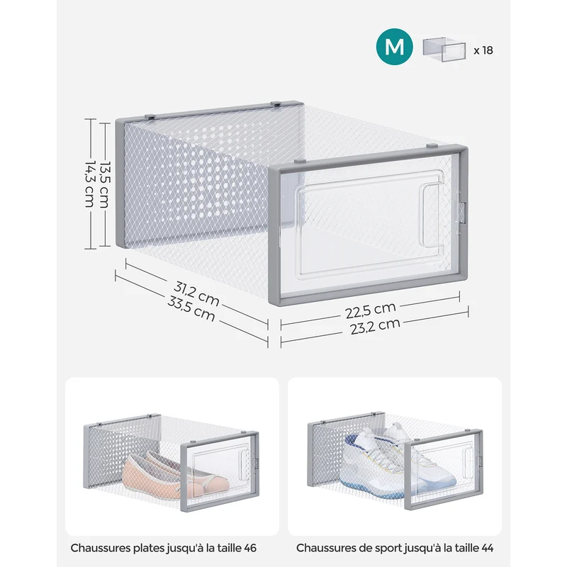 Boîtes à chaussures lot de 18 rangement chaussures pliable pour pointure jusqu’à 46 transparent 12_0004450