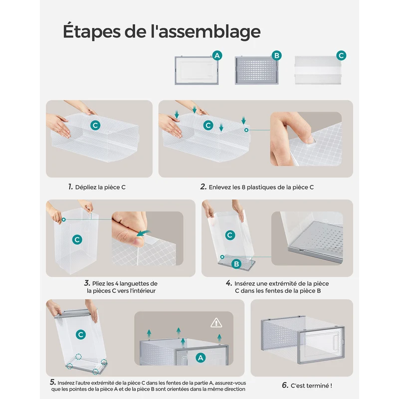 Boîtes à chaussures lot de 18 rangement chaussures pliable pour pointure jusqu’à 46 transparent 12_0004450