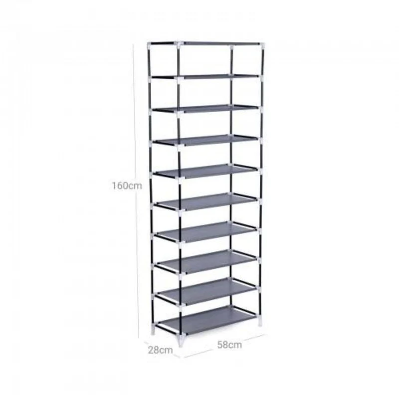 Armoire/étagères à chaussures 10 couches avec housse 27 paires de chaussures 58 x 28 x 160 cm gris 12_0001085