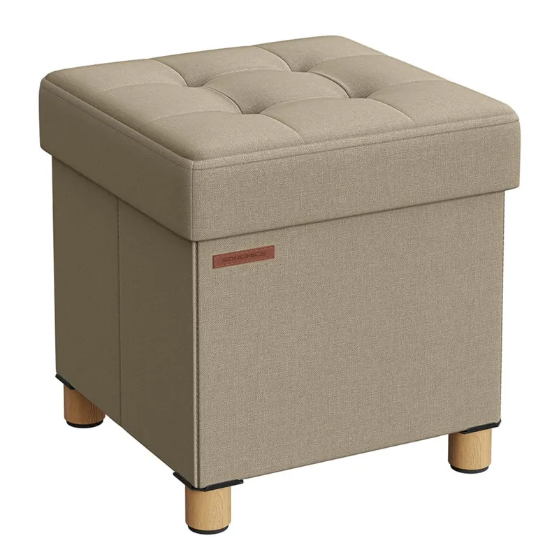 Pouf coffre de rangement tabouret avec repose-pieds pliable banc avec rangement 38 x 38 x 40 cm pour salon chambre marron 12_0007288