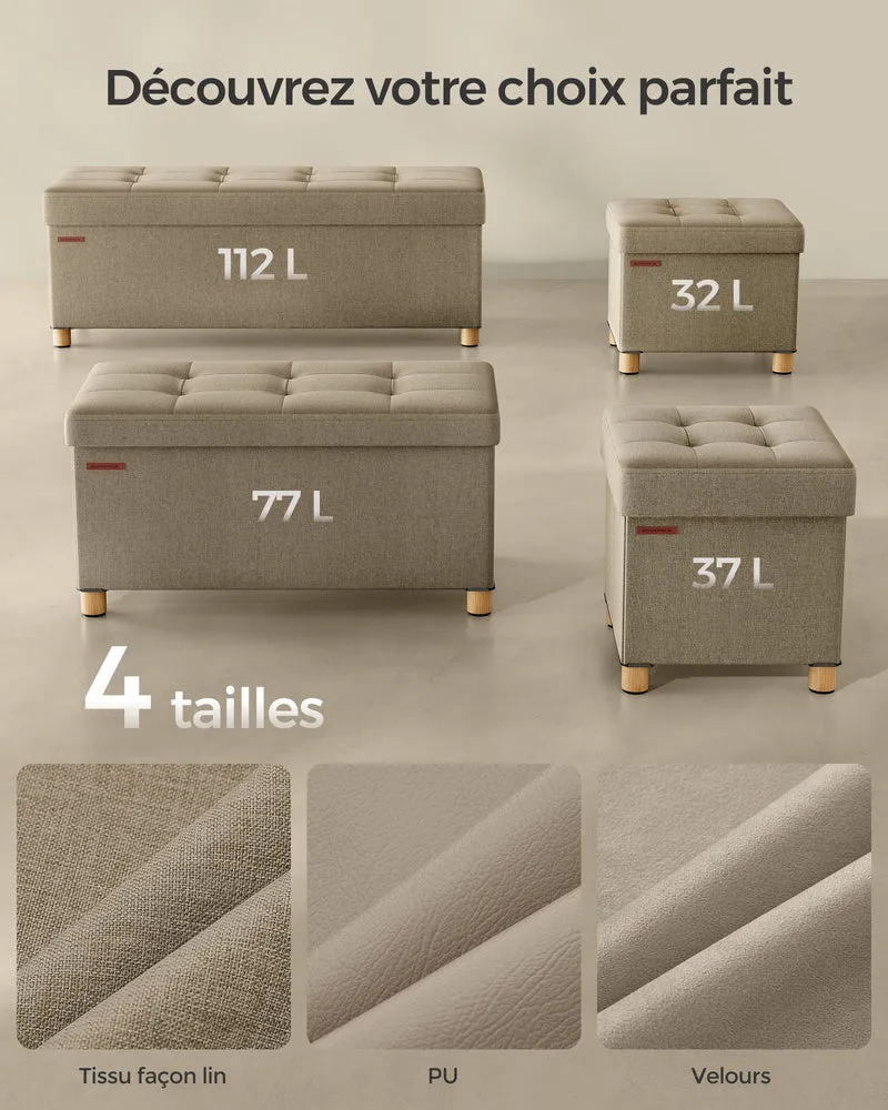 Pouf coffre de rangement tabouret avec repose-pieds pliable banc avec rangement 38 x 38 x 40 cm pour salon chambre marron 12_0007288