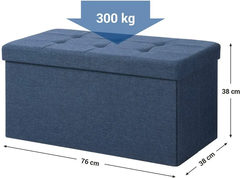 Banc de rangement coffre avec couvercle grand pouf pliable chambre entrée gain d'espace volume de 80 litres charge max de 300 kg rembourrage bleu foncé 12_0000232
