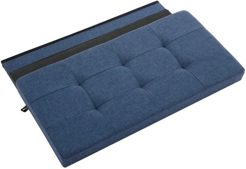 Banc de rangement coffre avec couvercle grand pouf pliable chambre entrée gain d'espace volume de 80 litres charge max de 300 kg rembourrage bleu foncé 12_0000232