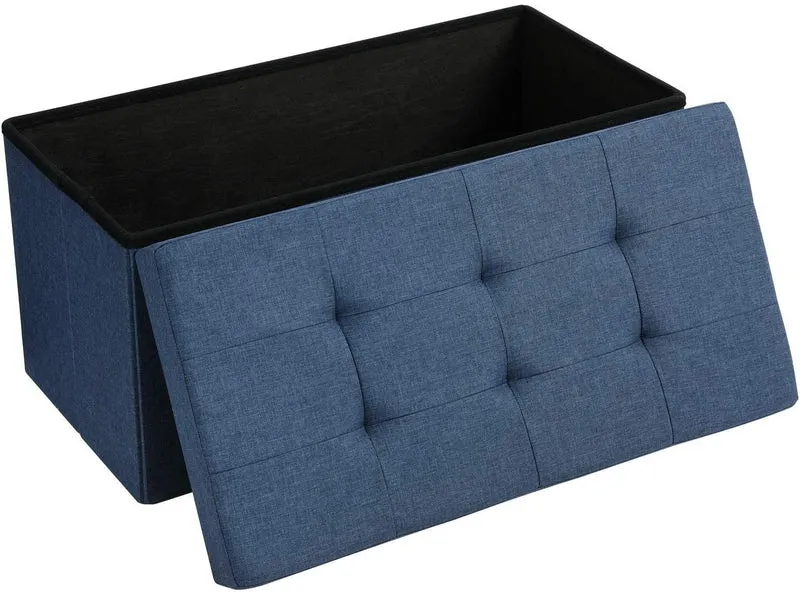 Banc de rangement coffre avec couvercle grand pouf pliable chambre entrée gain d'espace volume de 80 litres charge max de 300 kg rembourrage bleu foncé 12_0000232