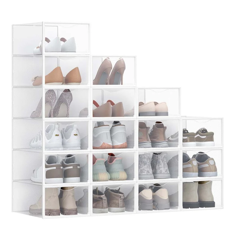 Boîtes à chaussures organisateurs en plastique avec porte lot de 12 empilables montage facile 332 x 23 x 145 cm pour pointure jusqu'à 43 transparentes et blanc 12_0004465