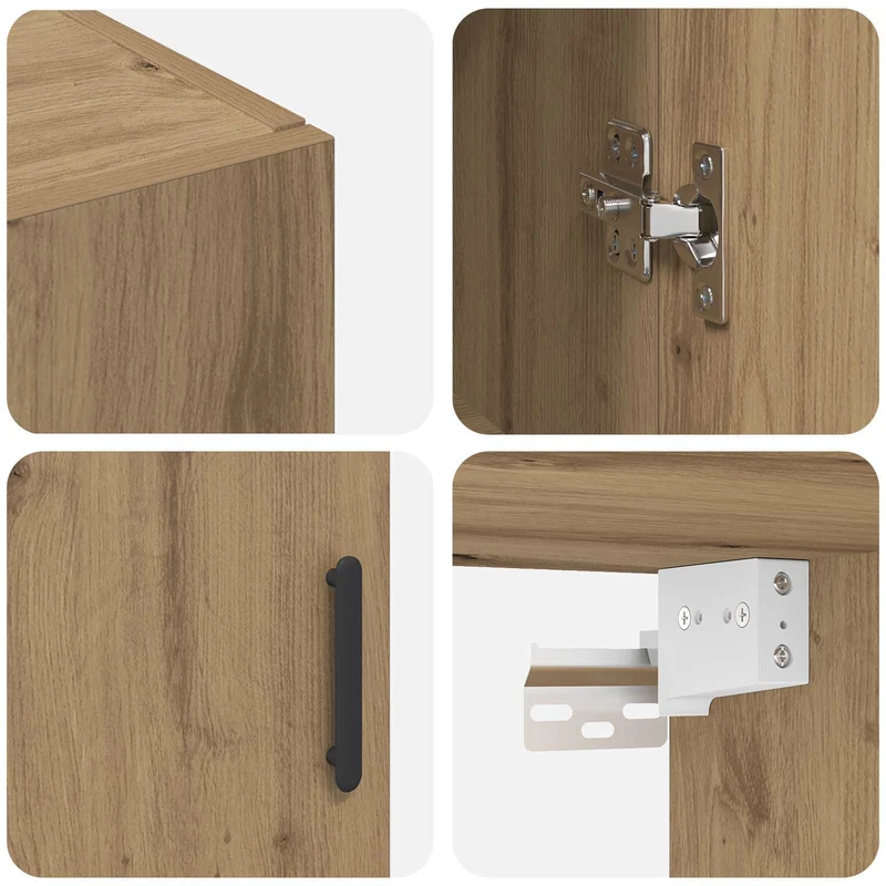 Lot de 2 armoires murales modernes avec 4 portes rangement optimisé 69,5 x 34 x 90 cm en bois d'ingénierie chêne artisanal 02_0056050
