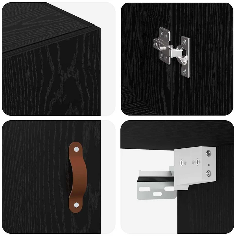 Lot de 2 armoires murales modernes mural 69,5 x 34 x 90 cm avec grand espace de stockage style épuré en bois d'ingénierie chêne noir 02_0056063