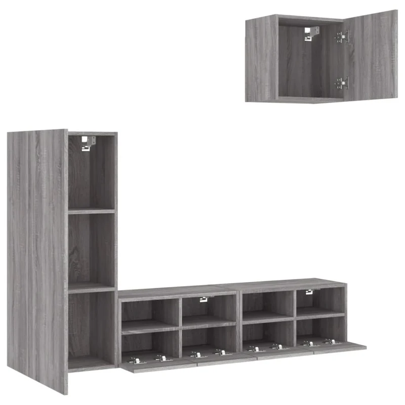 Meubles TV multimédia étagère télévision buffet téléviseur salle à manger salon chambre 4 pièces sonoma bois d'ingénierie gris 02_0029247