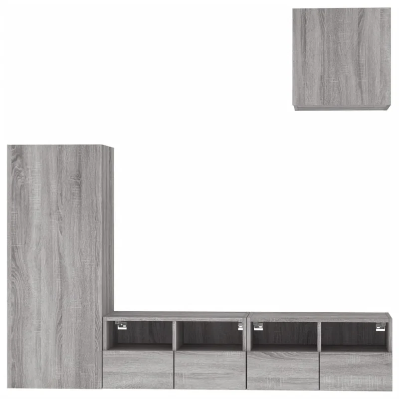 Meubles TV multimédia étagère télévision buffet téléviseur salle à manger salon chambre 4 pièces sonoma bois d'ingénierie gris 02_0029247