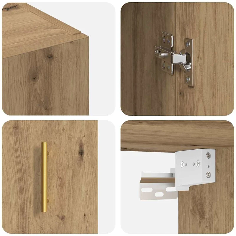 Lot de 2 armoires murales modernes avec 4 portes rangement 69 x 34 x 90 cm en bois d'ingénierie chêne artisanal 02_0056041