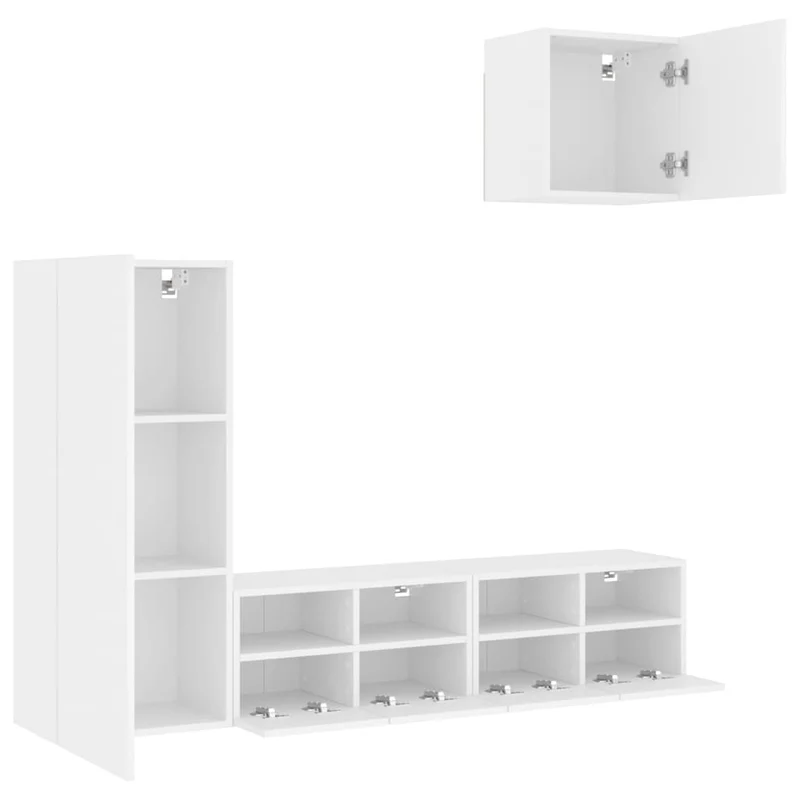 Meubles TV multimédia étagère télévision buffet téléviseur salle à manger salon chambre 4 pièces bois d'ingénierie blanc 02_0029232