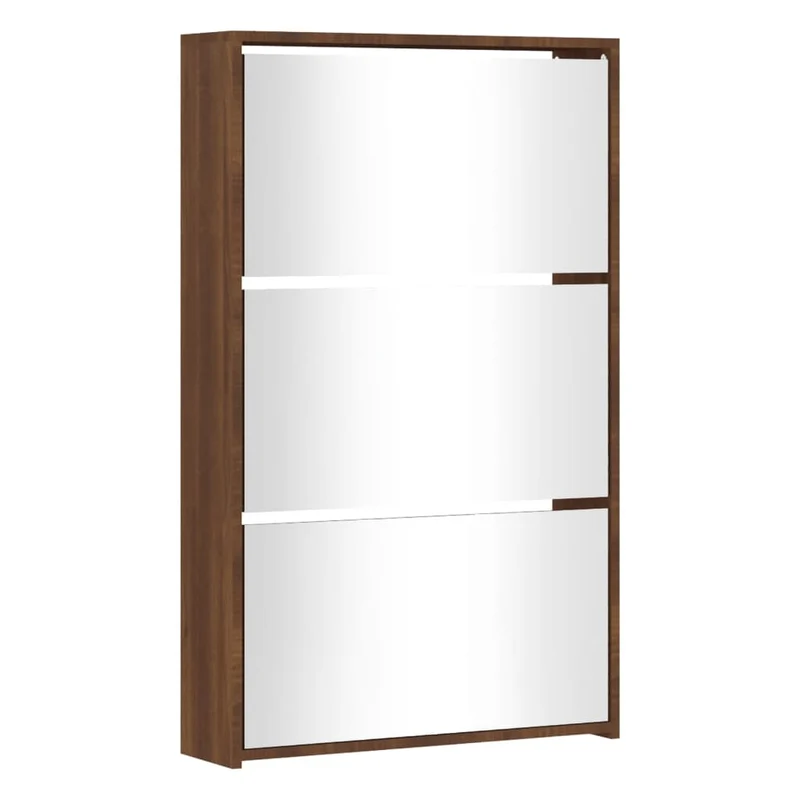 Armoire à chaussures range chaussures rangement meuble entrée couloir salon miroir 3niveau x 63 x 17 x 102,5 cm brun 02_0021885