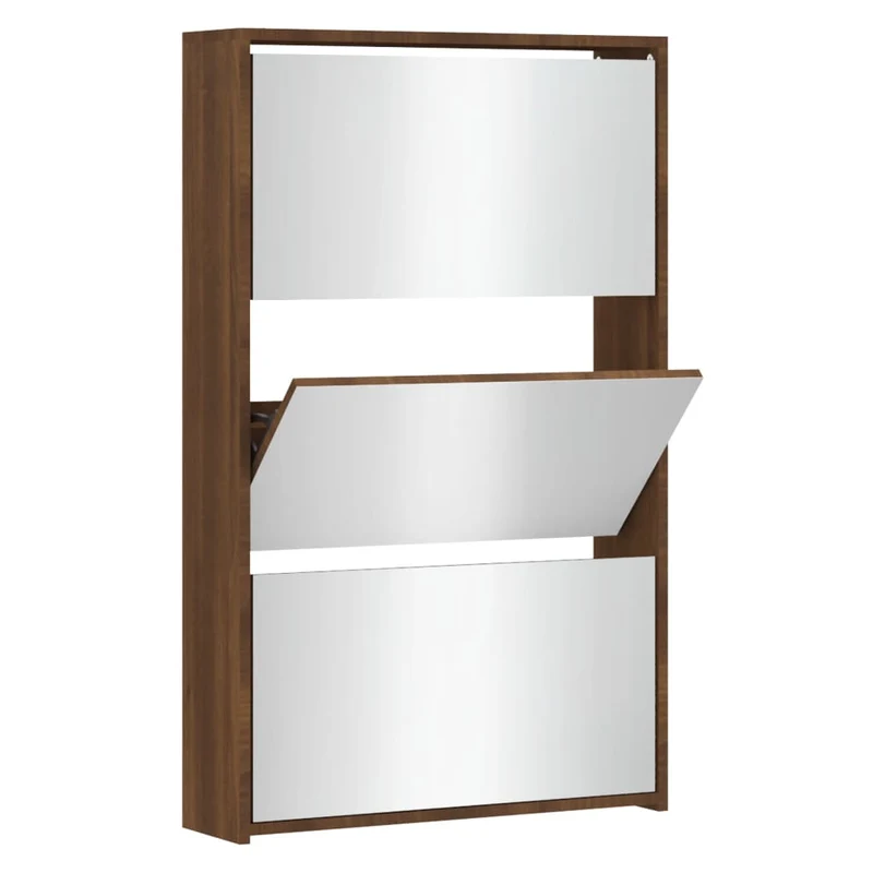 Armoire à chaussures range chaussures rangement meuble entrée couloir salon miroir 3niveau x 63 x 17 x 102,5 cm brun 02_0021885
