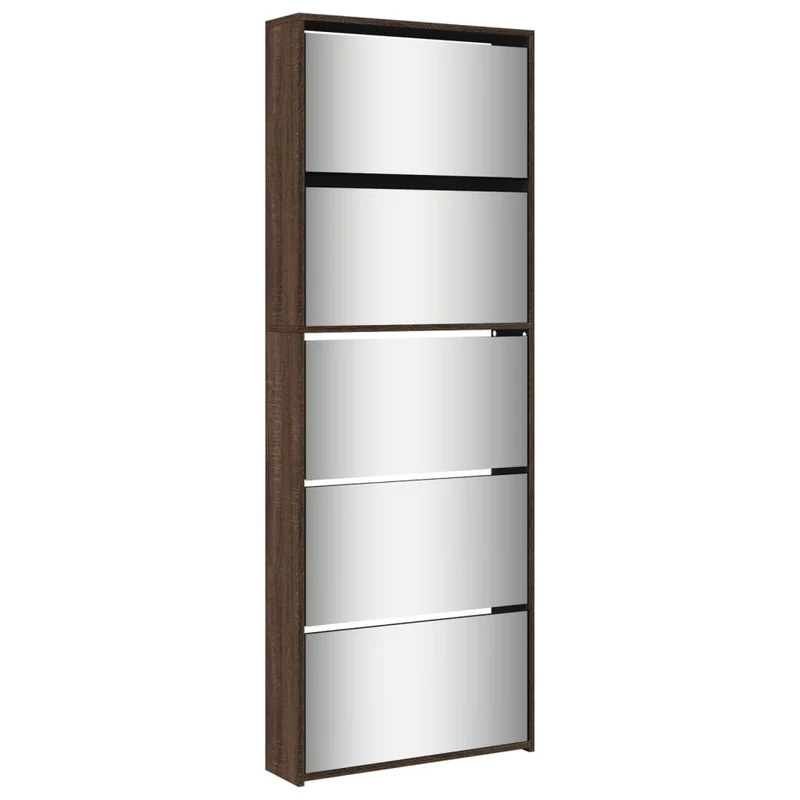 Armoire à chaussures range chaussures rangement meuble entrée couloir salon miroir 5niveau x 63 x 17 x 169,5 cm brun 02_0021892