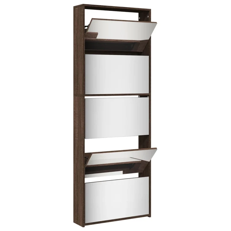 Armoire à chaussures range chaussures rangement meuble entrée couloir salon miroir 5niveau x 63 x 17 x 169,5 cm brun 02_0021892