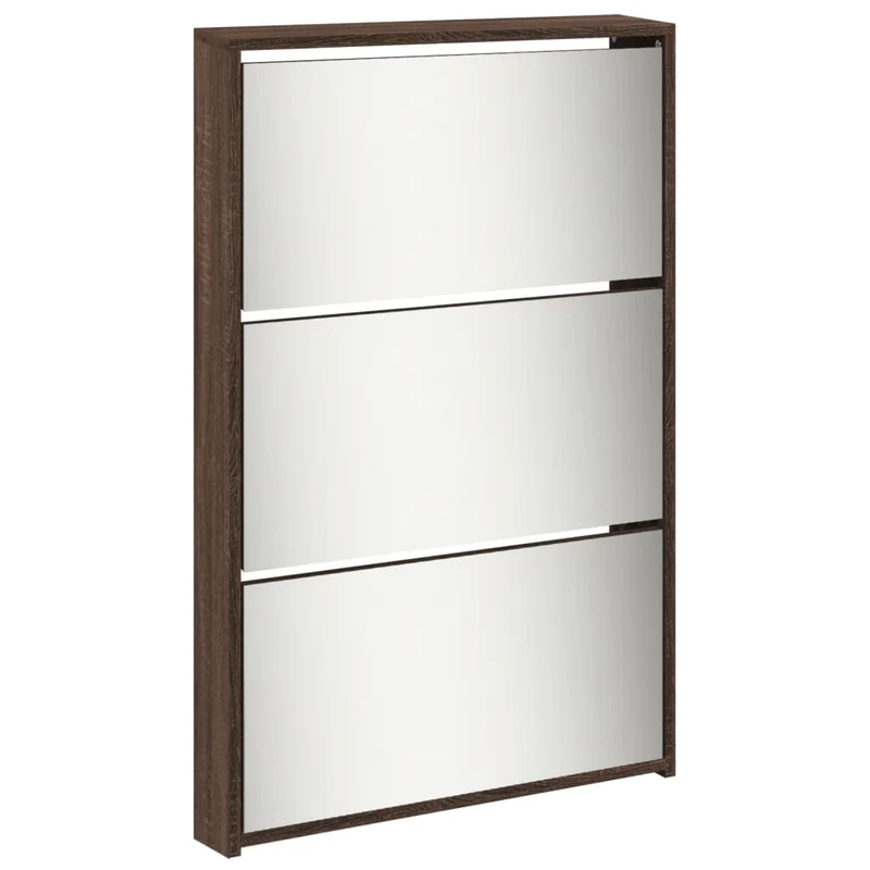 Armoire à chaussures range chaussures rangement meuble entrée couloir salon miroir 5niveau x 63 x 17 x 169,5 cm brun 02_0021892