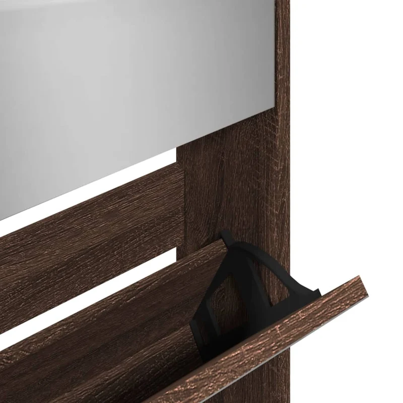Armoire à chaussures range chaussures rangement meuble entrée couloir salon miroir 5niveau x 63 x 17 x 169,5 cm brun 02_0021892
