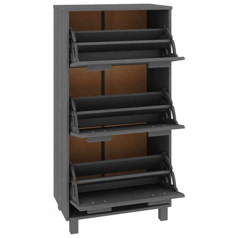 Armoire à chaussures range chaussures rangement meuble entrée couloir salon foncé 59,5 x 35 x 117 cm Pin massif gris 02_0021864