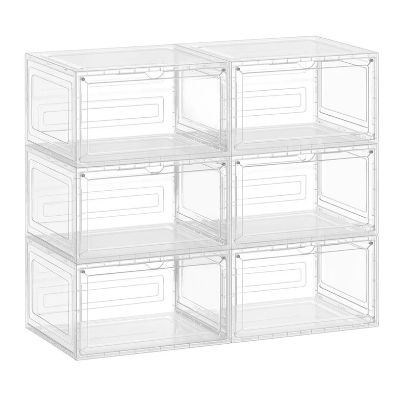 Boîtes à chaussures lot de 6 rangement pour chaussures en plastique avec porte empilable 33 x 285 x 192 cm jusqu’à la pointure 46 blanc transparent 12_0004460