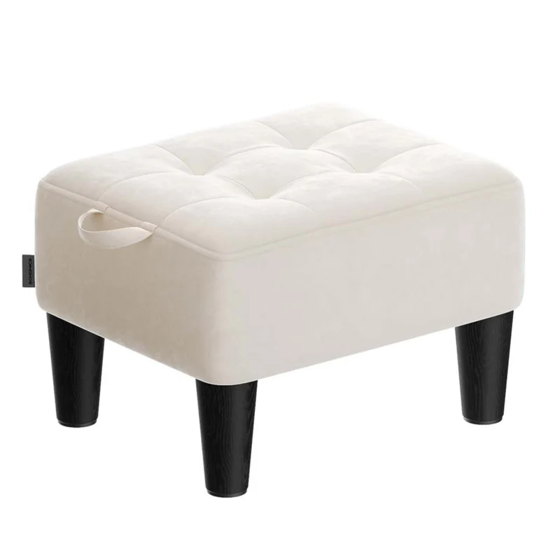 Tabouret repose-pieds en velours pouf rembourrage épais capacité de charge 150 kg pour salon chambre entrée beige 12_0007734