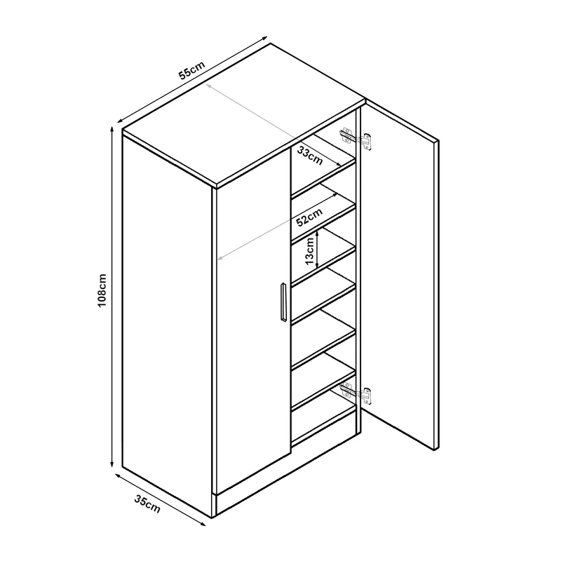 Armoire étagère meuble de rangement à chaussures avec 2 portes 108 x 55 x 35 cm noir 03_0008950