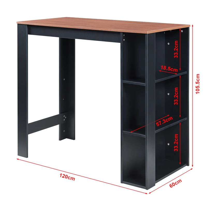 Table de Bar 3 Étagères 120x60x106 cm Effet Noyer Noir 03_0010989