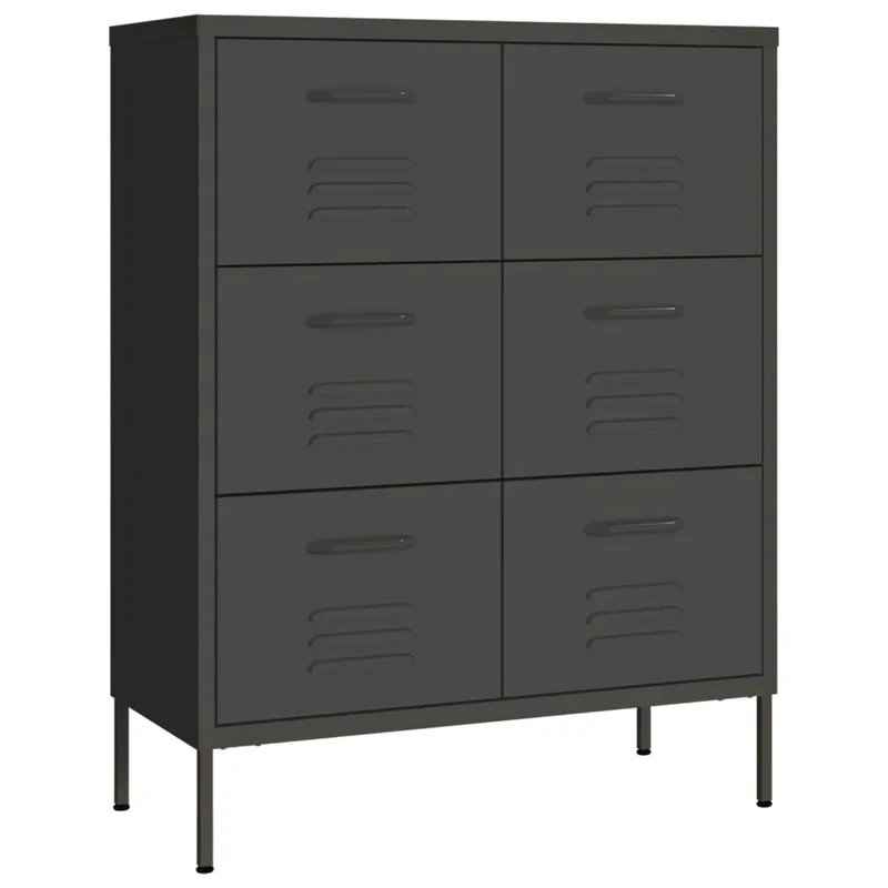 Armoire à tiroirs 80 x 35 x 101,5 cm 6 tiroirs avec glissières en acier anthracite robustesse moderne 02_0046841