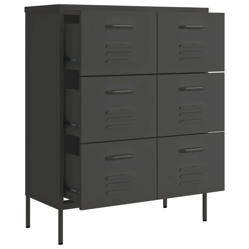 Armoire à tiroirs 80 x 35 x 101,5 cm 6 tiroirs avec glissières en acier anthracite robustesse moderne 02_0046841